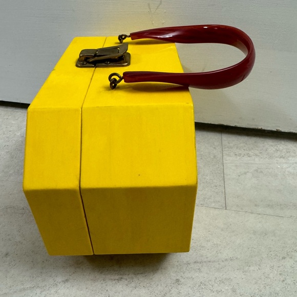 Vintage wooden purse embroidered crewel mushrooms retro mod funky - Picture 6 of 12